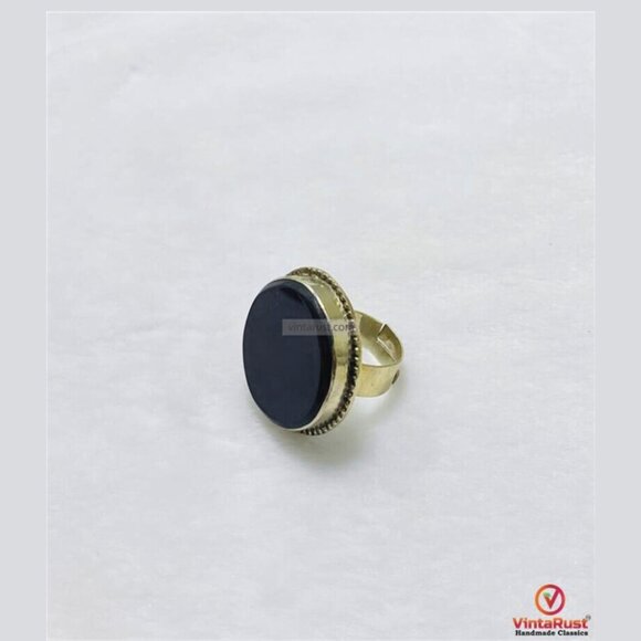 Classic Black Onyx Ring: Handmade Silver Adjustable Unisex Ring - Picture 3 of 6